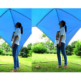 large storm tent with a girl