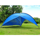 large storm tent with one side closed