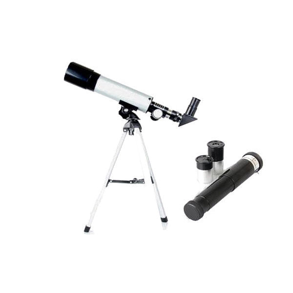 telescope with black tube and eyepiece white background